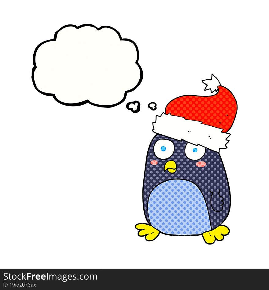 thought bubble cartoon penguin in christmas hat