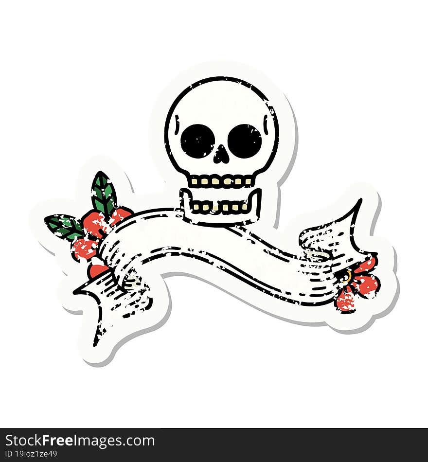 Grunge Sticker With Banner Of A Skull