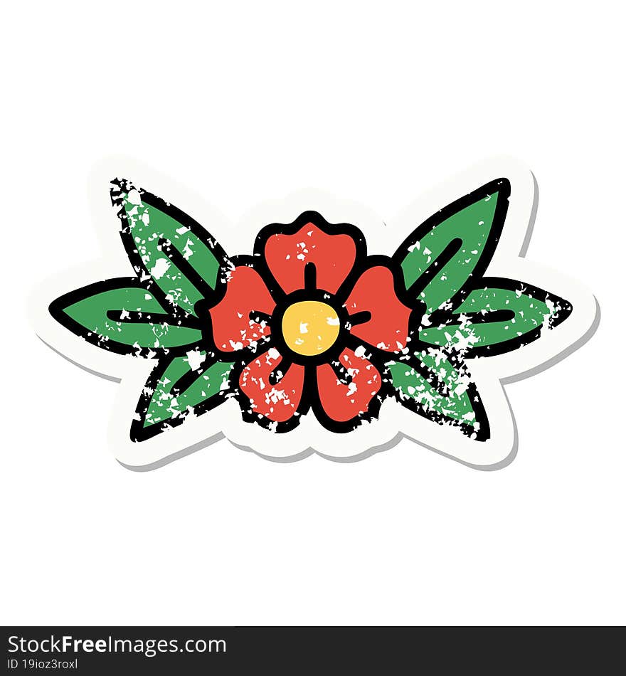 traditional distressed sticker tattoo of a flower