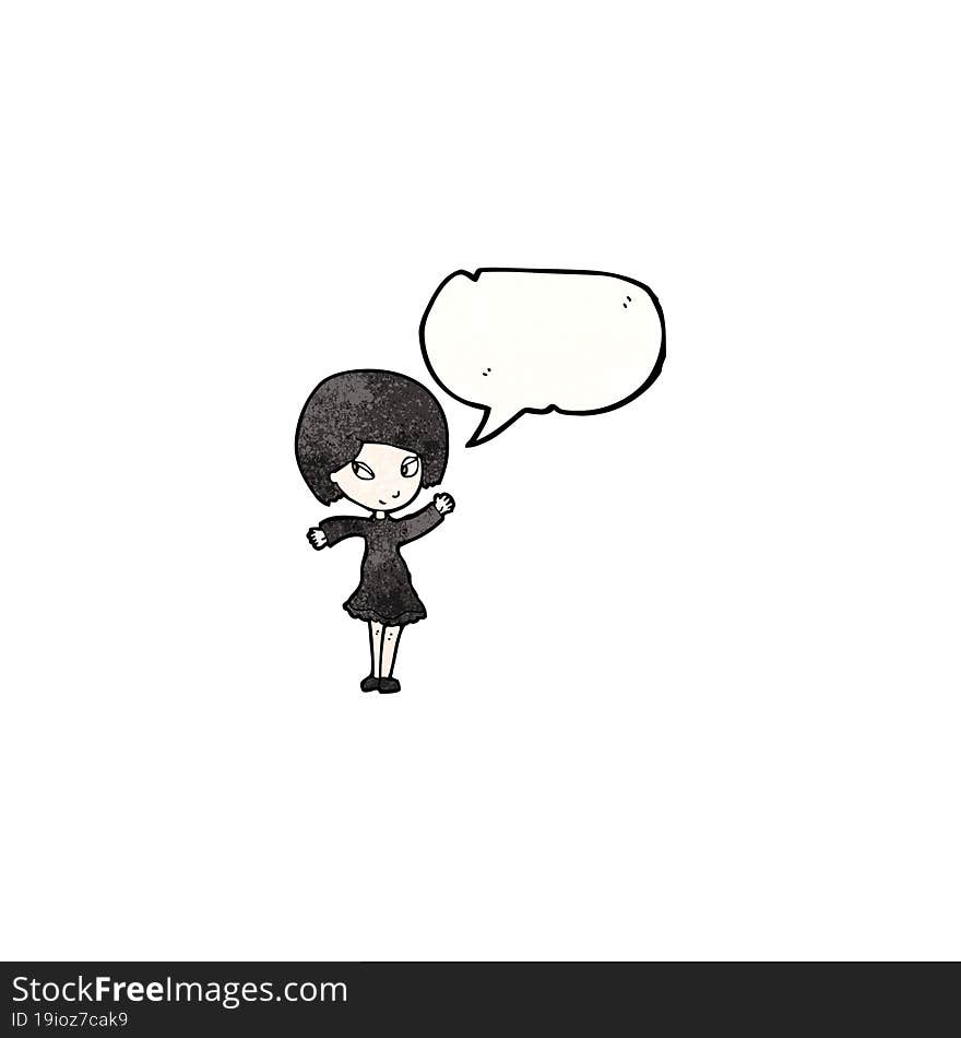 cartoon goth girl with speech bubble