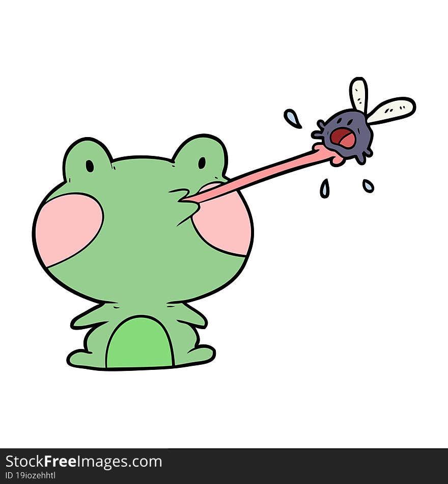 cute cartoon frog catching fly with tongue. cute cartoon frog catching fly with tongue