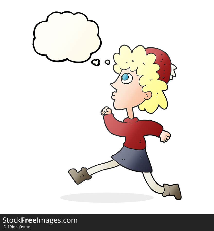 freehand drawn thought bubble cartoon running woman