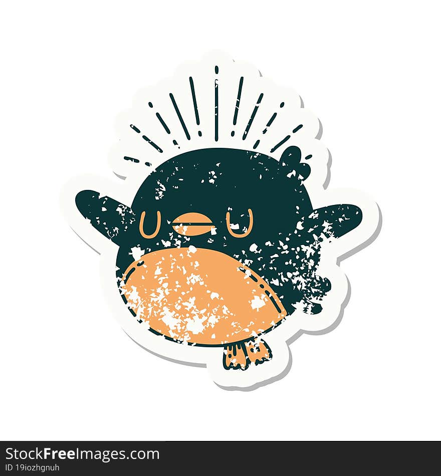 grunge sticker of tattoo style flapping robin