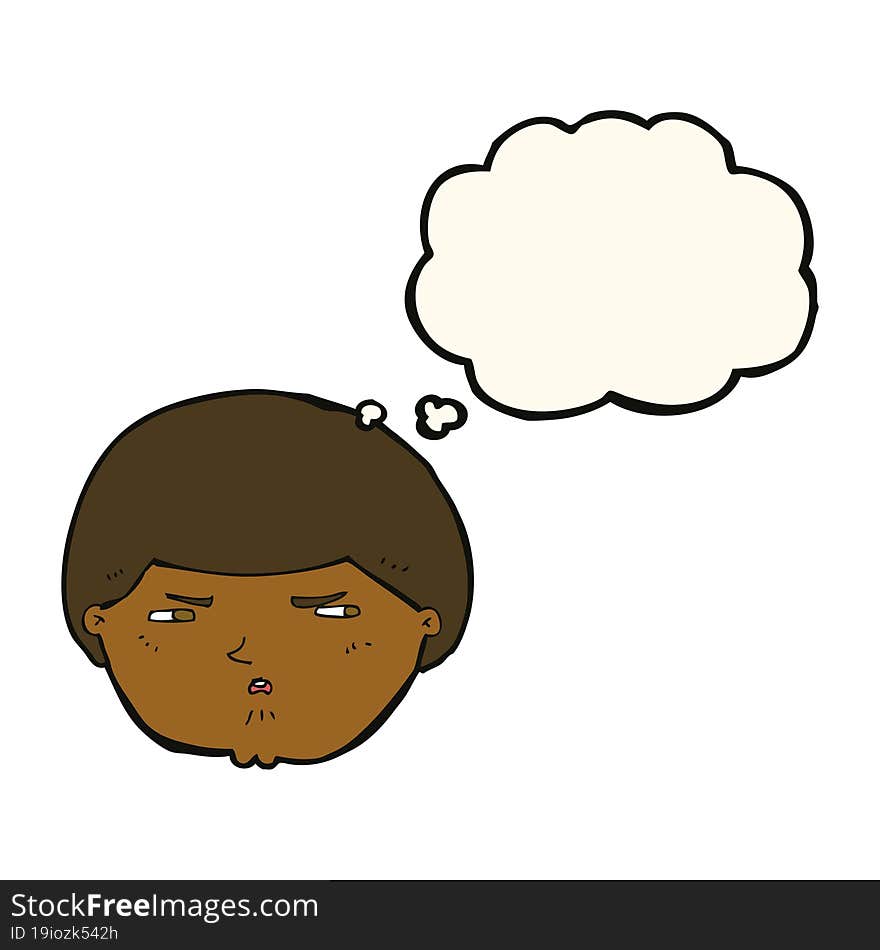 cartoon annoyed man with thought bubble