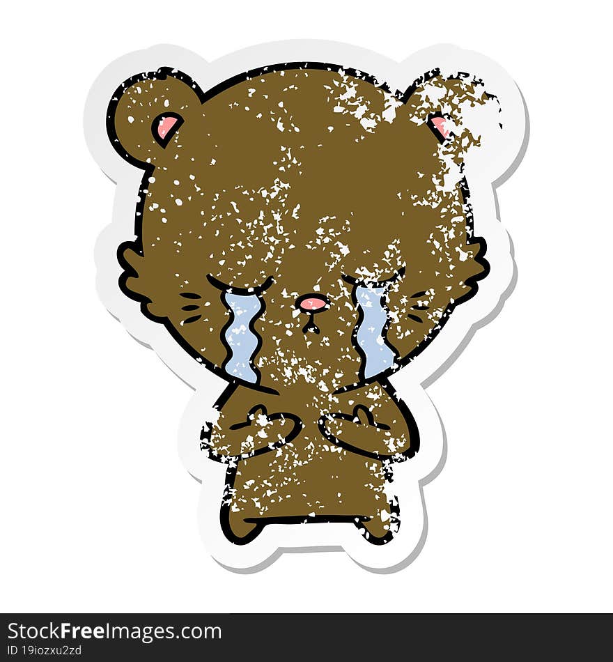 distressed sticker of a crying cartoon bear