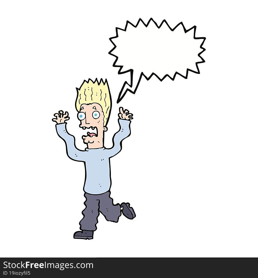 cartoon terrified man with speech bubble