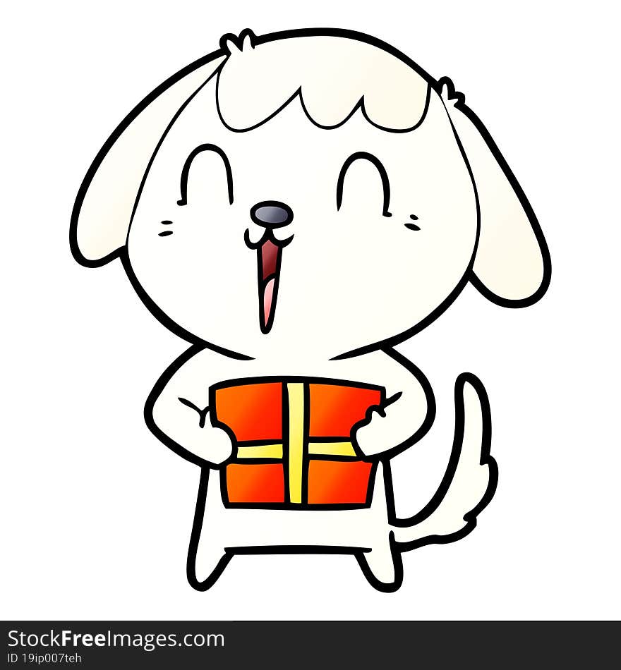 cute cartoon dog with christmas present. cute cartoon dog with christmas present