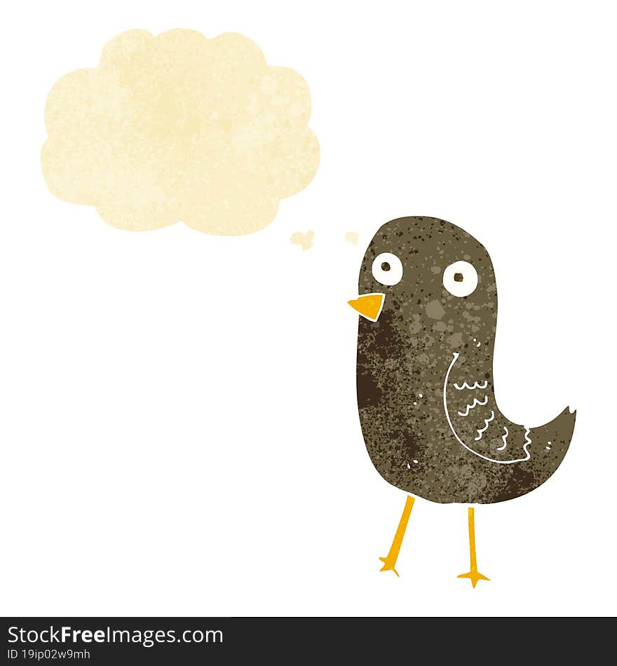 funny cartoon bird with thought bubble