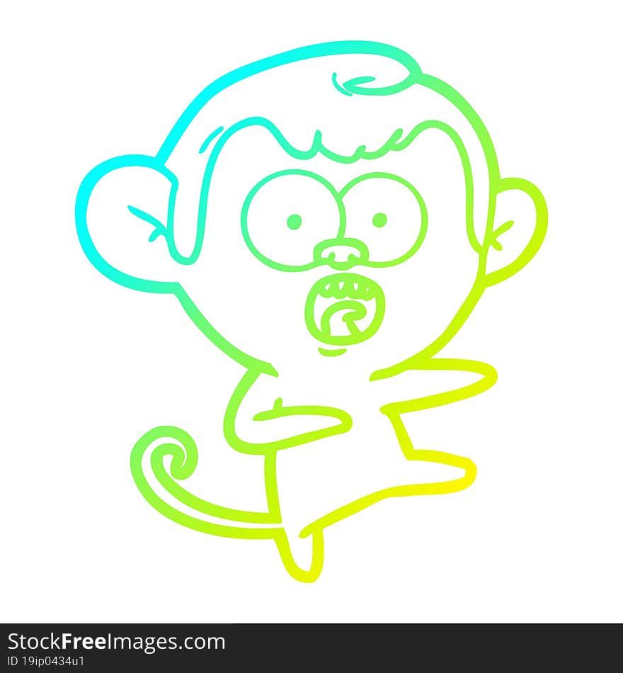 Cold Gradient Line Drawing Cartoon Shocked Monkey