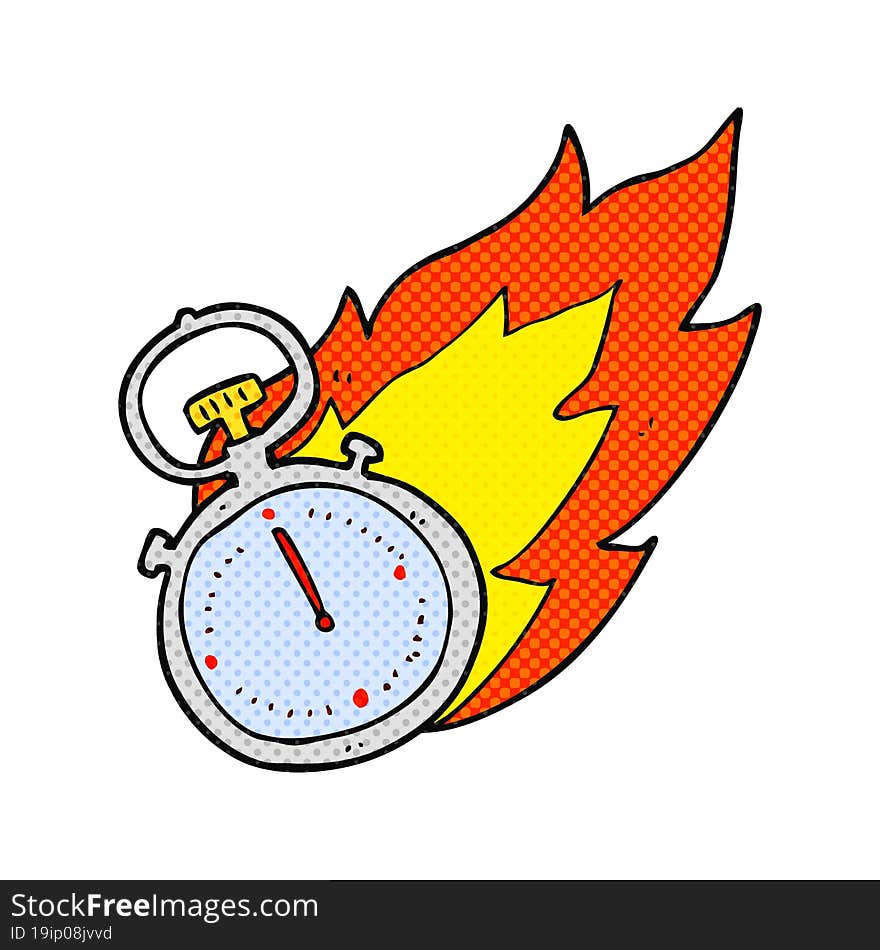 cartoon flaming stop watch