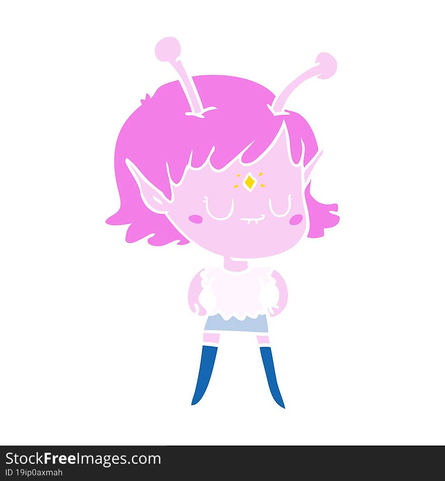 flat color style cartoon alien girl