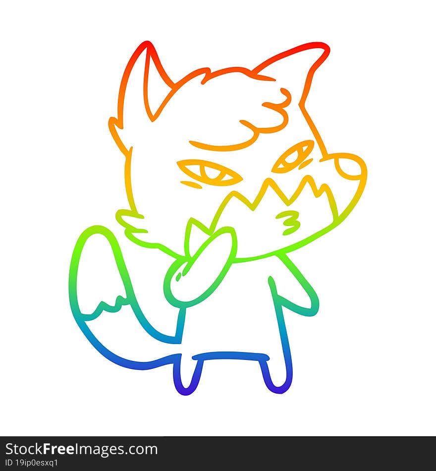 Rainbow Gradient Line Drawing Clever Cartoon Fox