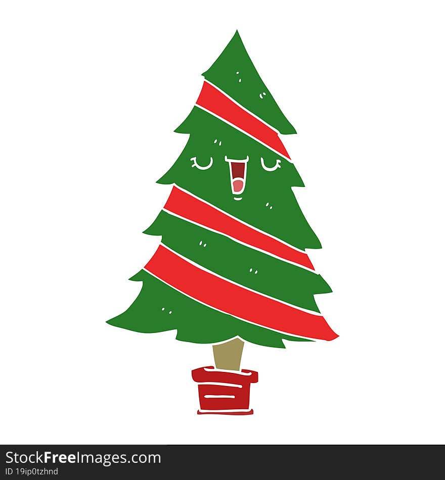 Flat Color Style Cartoon Christmas Tree