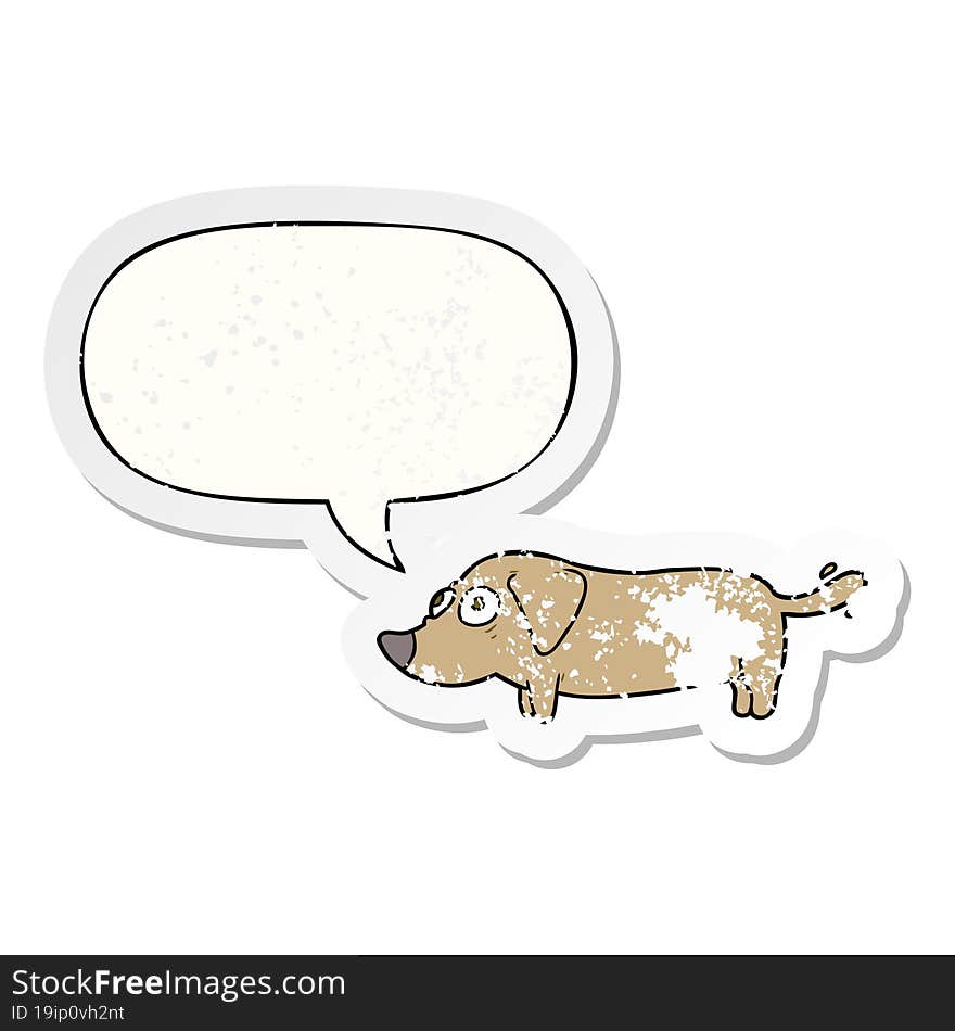 cartoon little dog and speech bubble distressed sticker