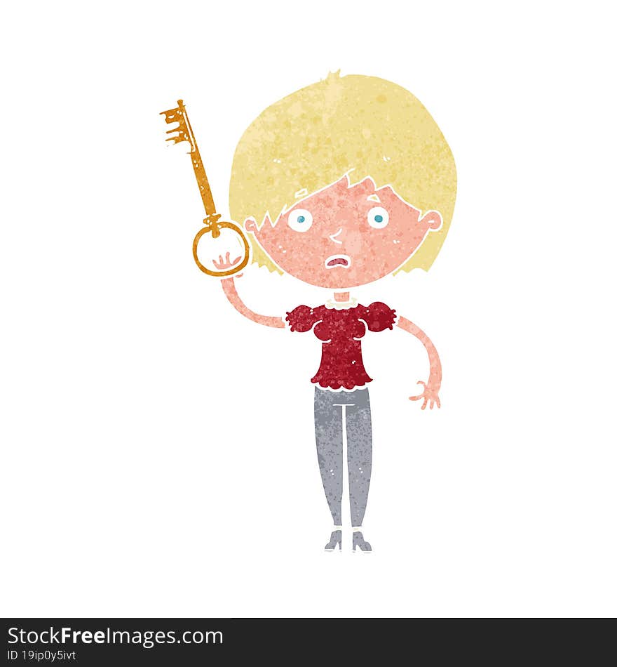 cartoon woman with key