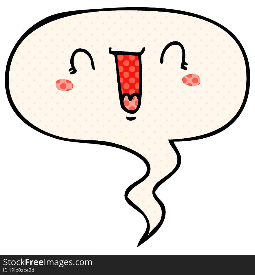 happy cartoon face with speech bubble in comic book style