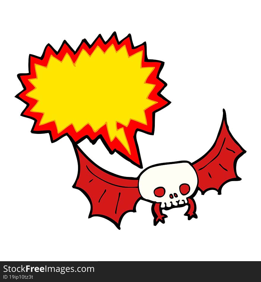 cartoon spooky skull bat with speech bubble