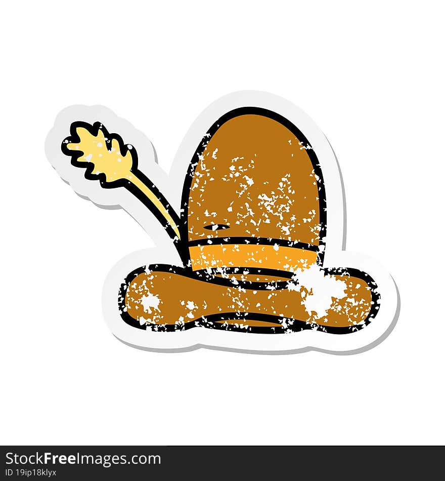 hand drawn distressed sticker cartoon doodle of a farmers hat