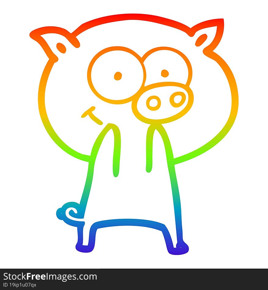 Rainbow Gradient Line Drawing Cheerful Pig Cartoon