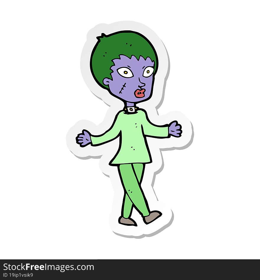 sticker of a cartoon halloween zombie woman