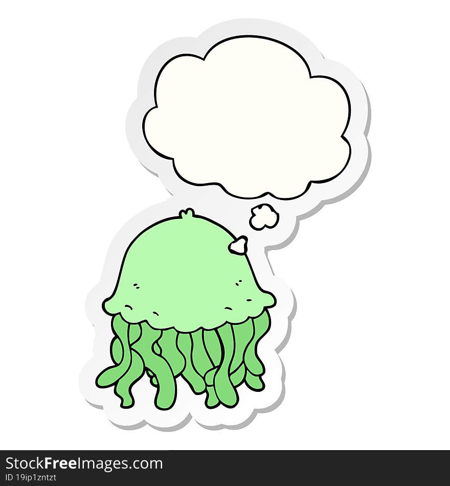 Cartoon Jellyfish And Thought Bubble As A Printed Sticker