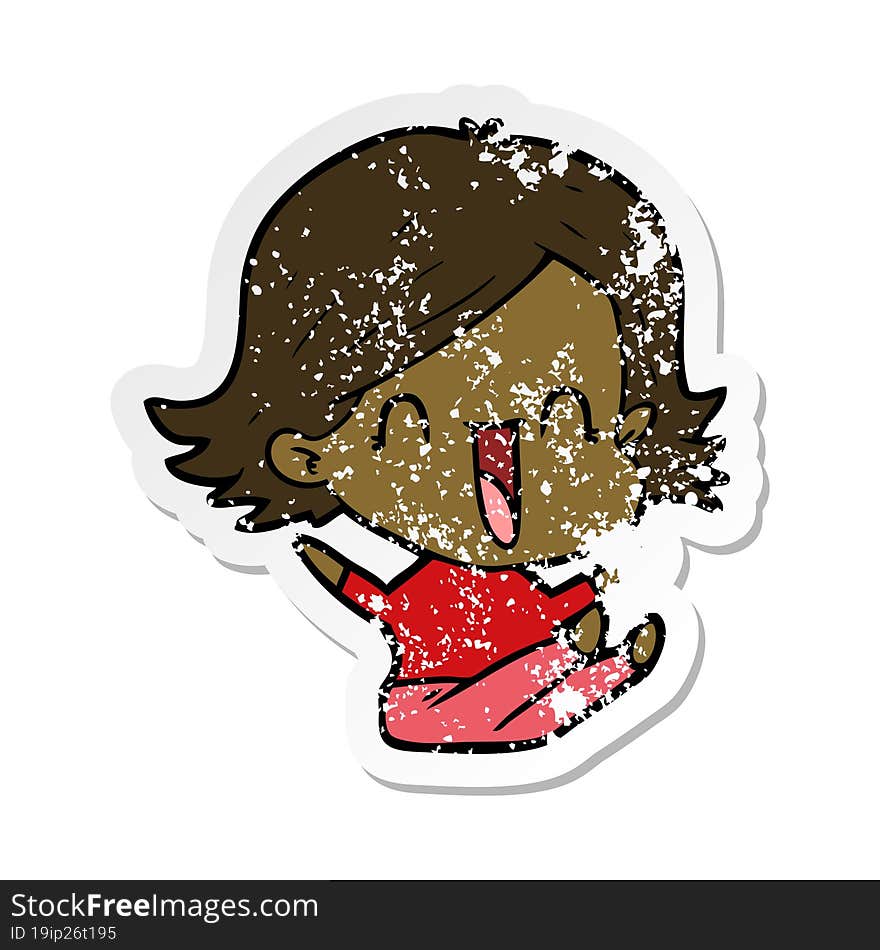 distressed sticker of a cartoon laughing woman