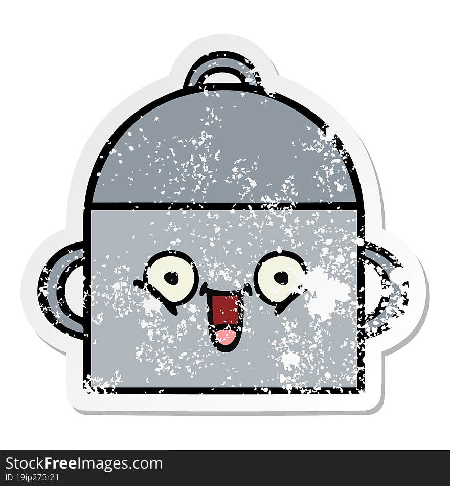 distressed sticker of a cute cartoon cooking pot