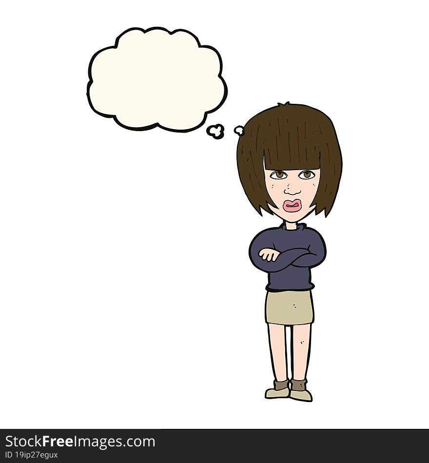 Cartoon Annoyed Woman With Thought Bubble