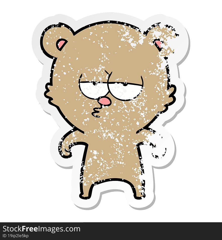 distressed sticker of a bored bear cartoon