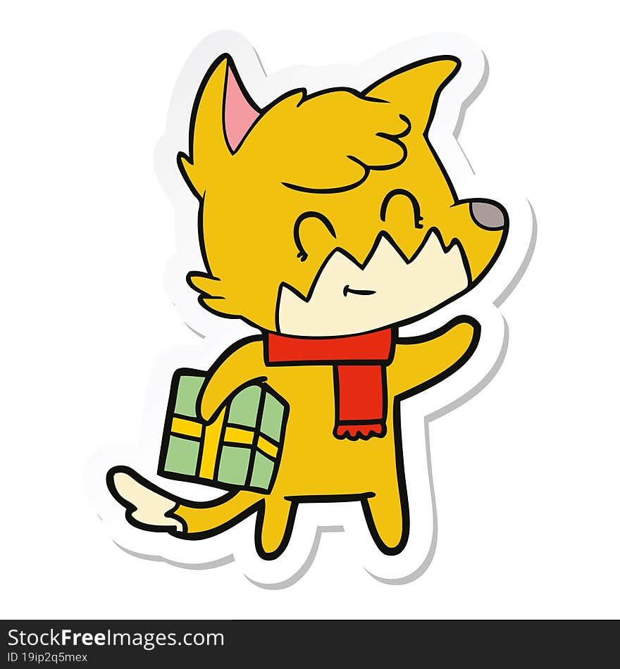 sticker of a cartoon friendly christmas fox