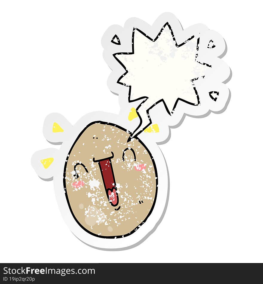 cartoon happy egg and speech bubble distressed sticker