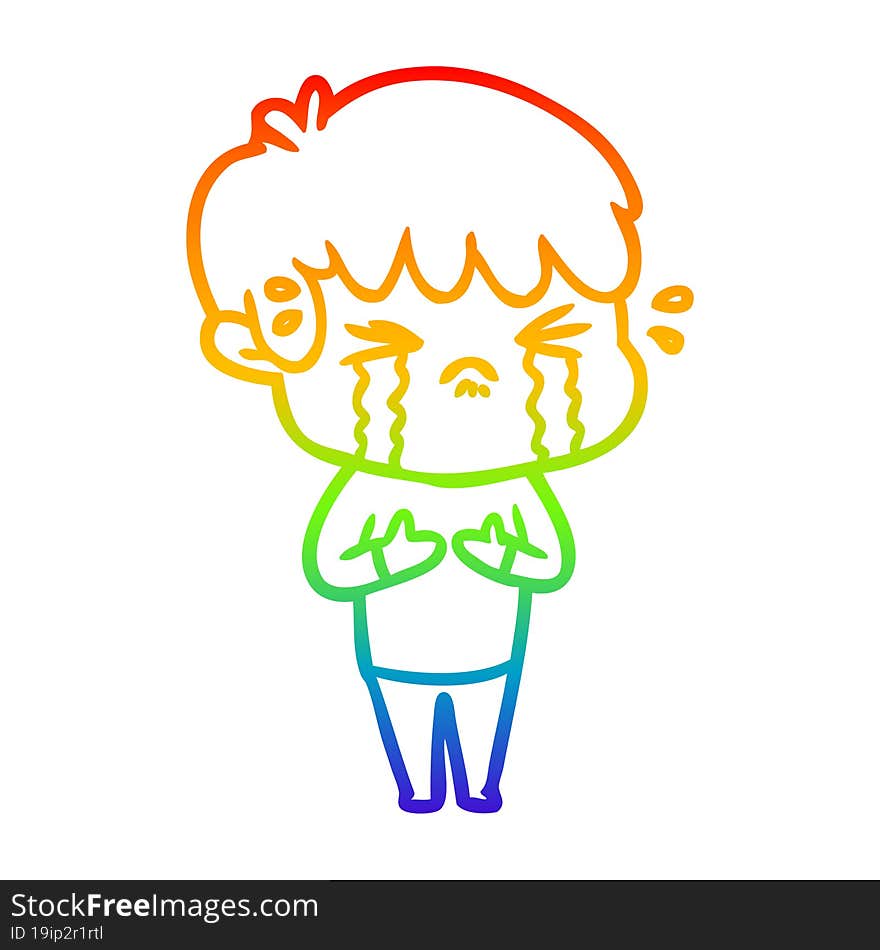 rainbow gradient line drawing cartoon boy crying