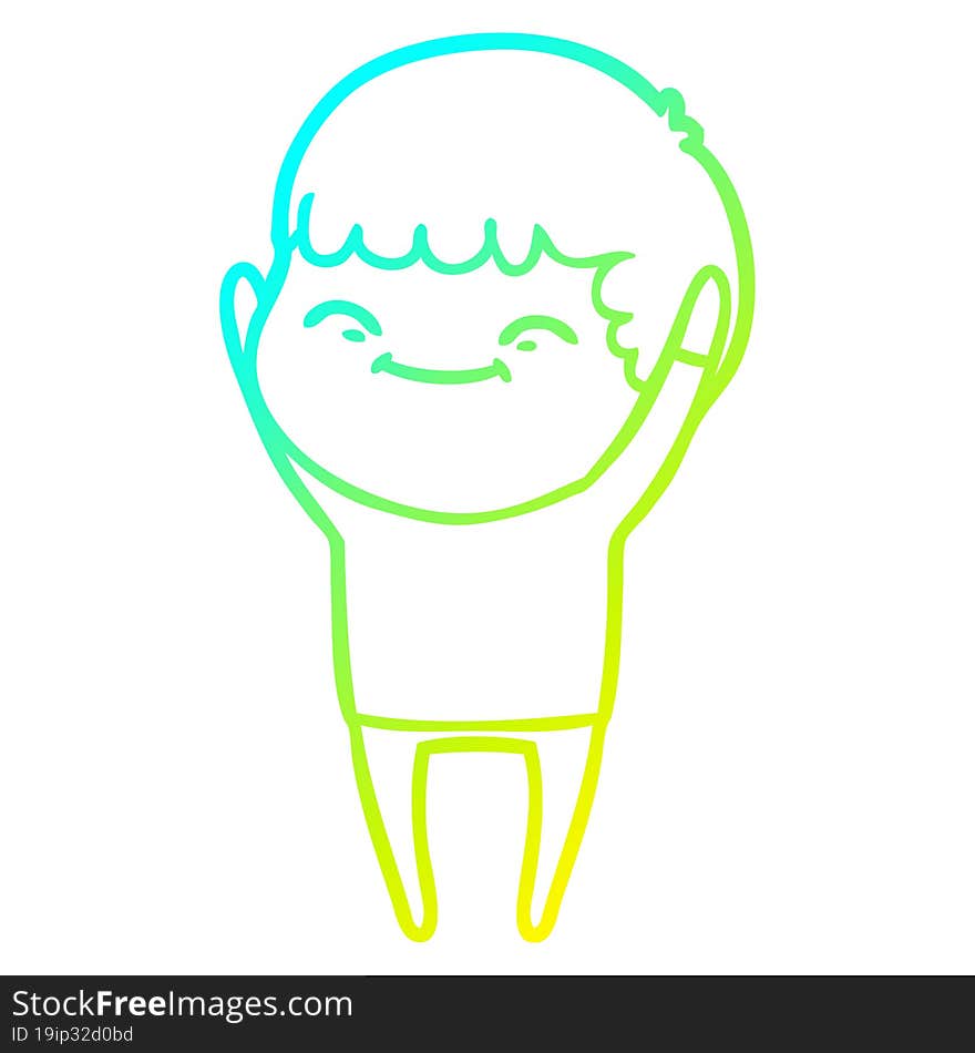 Cold Gradient Line Drawing Cartoon Smiling Boy