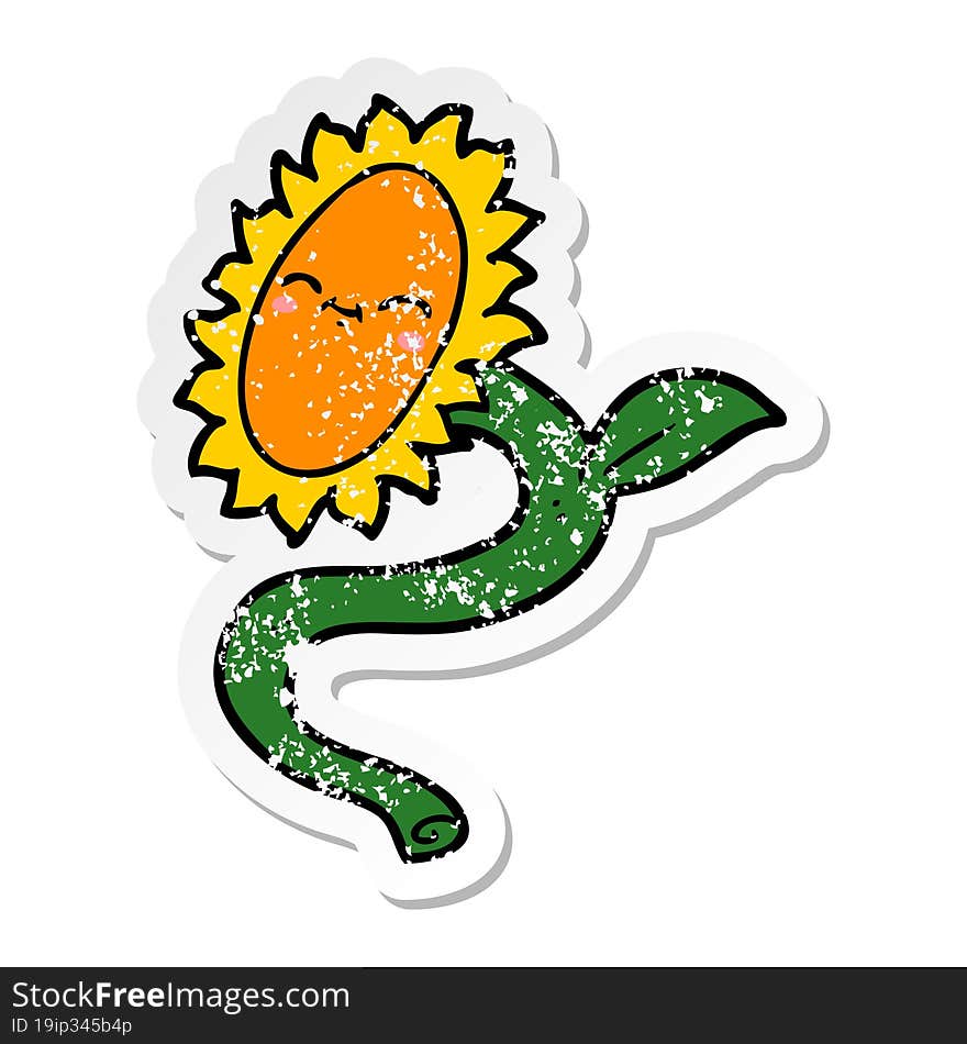 Distressed Sticker Of A Cartoon Sunflower