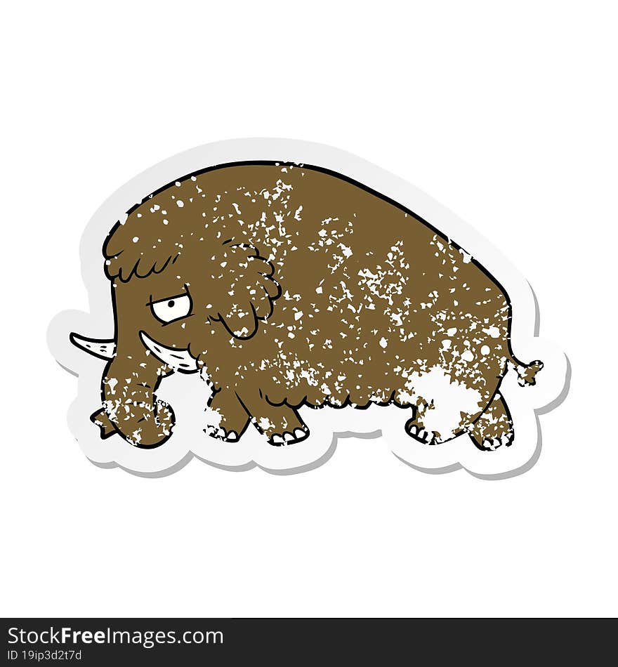 distressed sticker of a cartoon mammoth