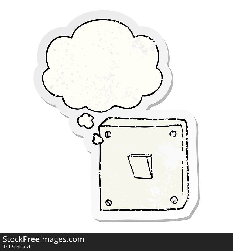 cartoon light switch with thought bubble as a distressed worn sticker