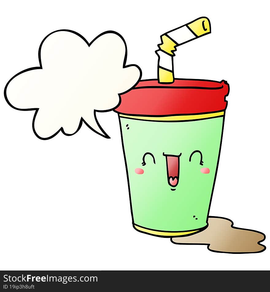 cute cartoon soda and speech bubble in smooth gradient style