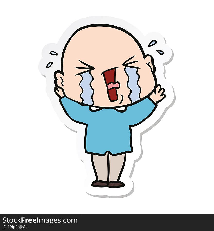 sticker of a cartoon crying bald man