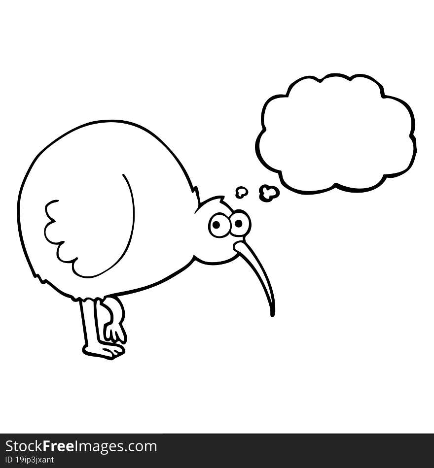 freehand drawn thought bubble cartoon kiwi bird