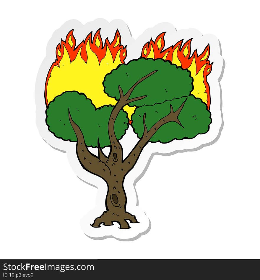 sticker of a cartoon burning tree