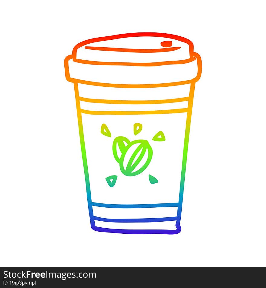 rainbow gradient line drawing cup of takeout coffee