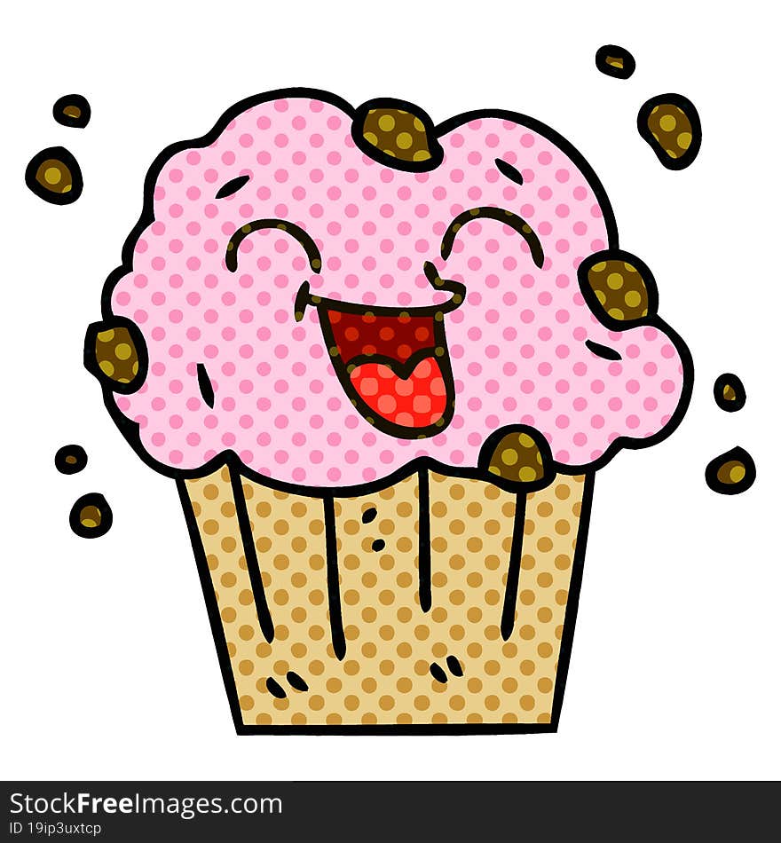 comic book style quirky cartoon happy muffin. comic book style quirky cartoon happy muffin