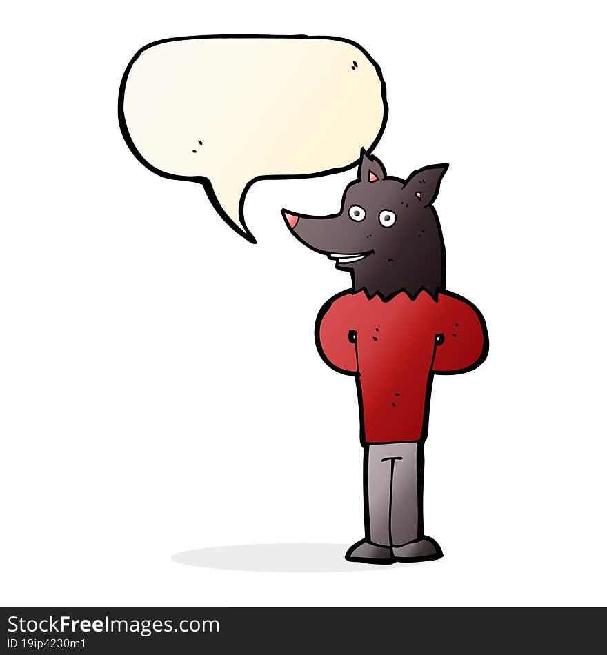 cartoon wolf man with speech bubble