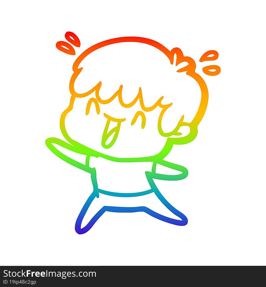 Rainbow Gradient Line Drawing Cartoon Laughing Boy