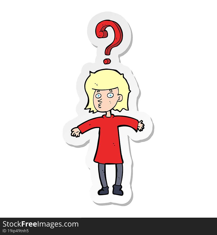 sticker of a cartoon woman asking question