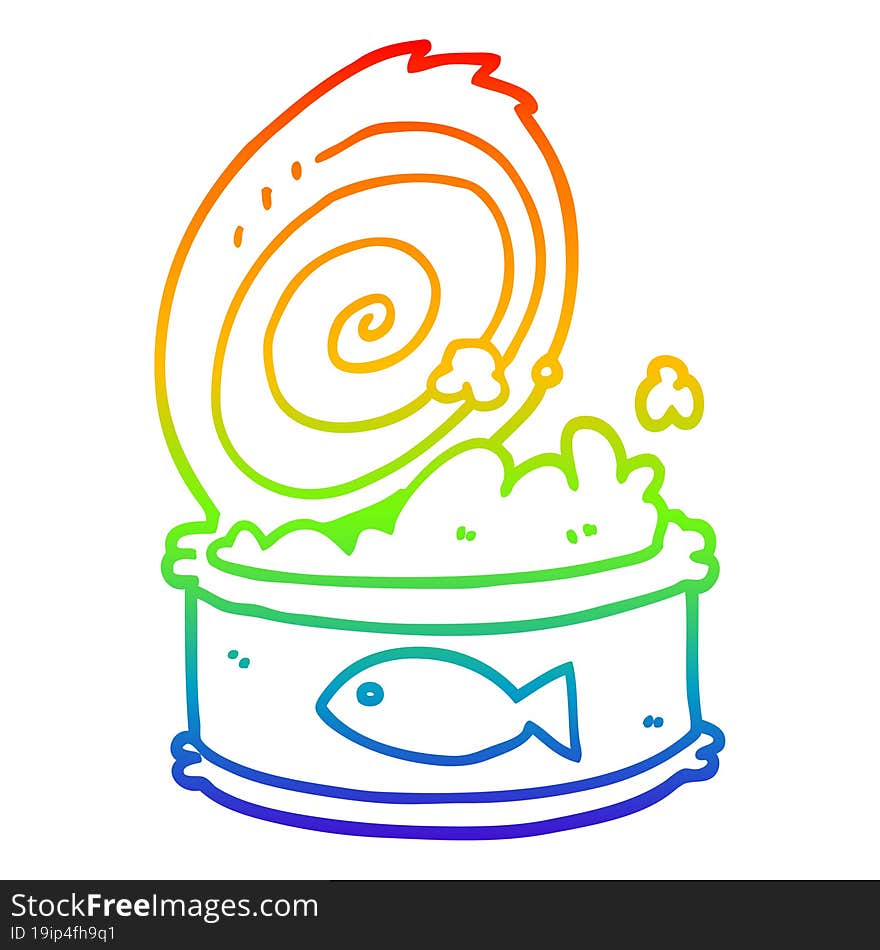 rainbow gradient line drawing of a cartoon canned food