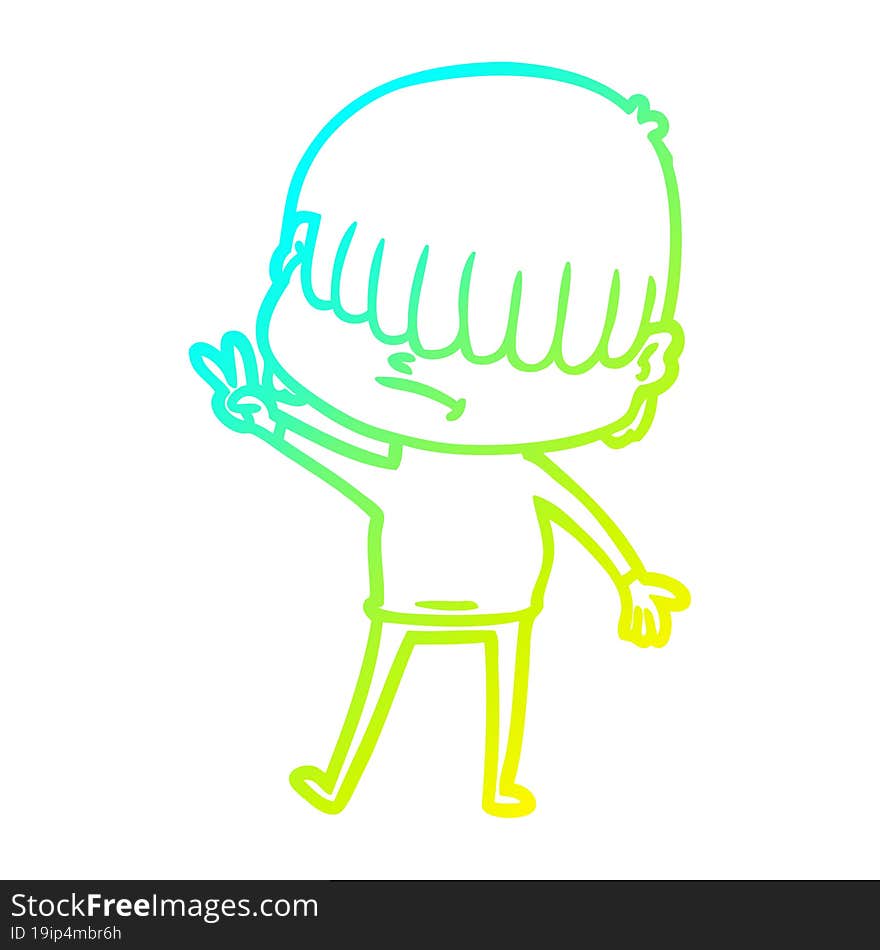 Cold Gradient Line Drawing Cartoon Boy With Untidy Hair