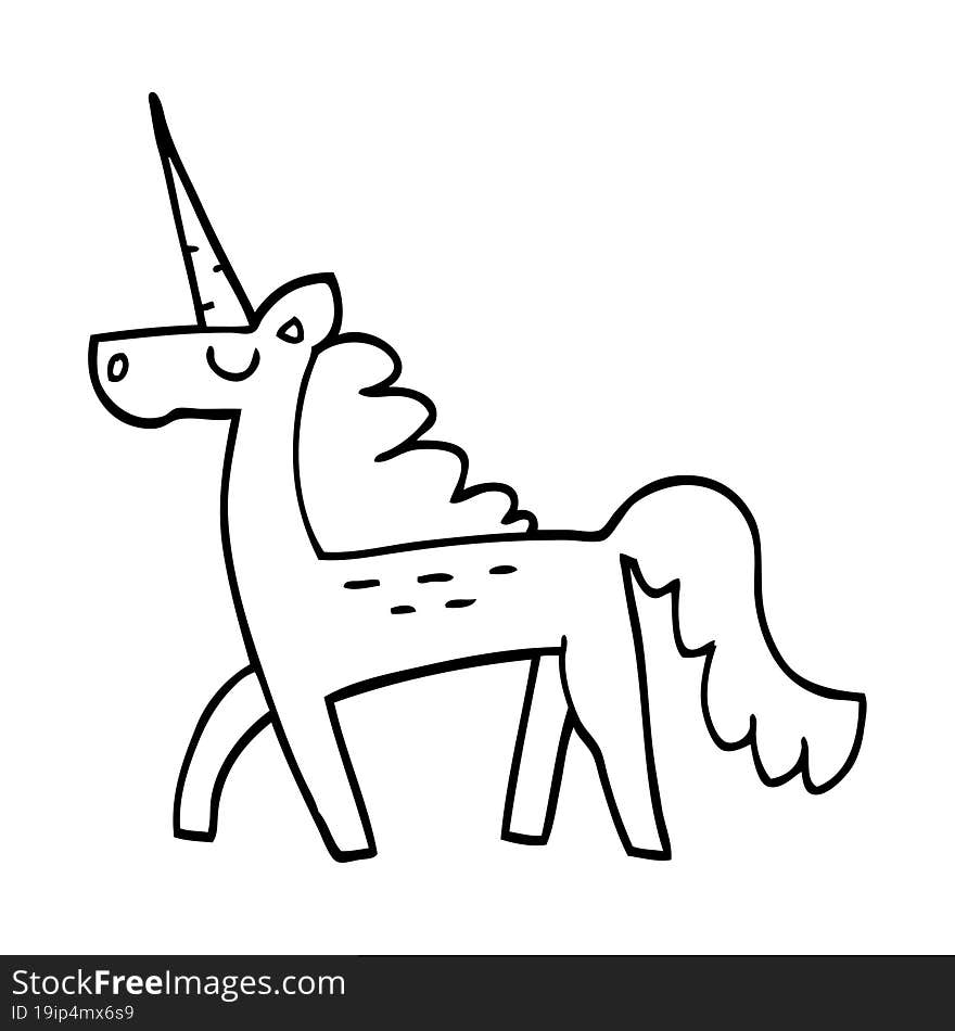 Line Drawing Cartoon Magical Unicorn