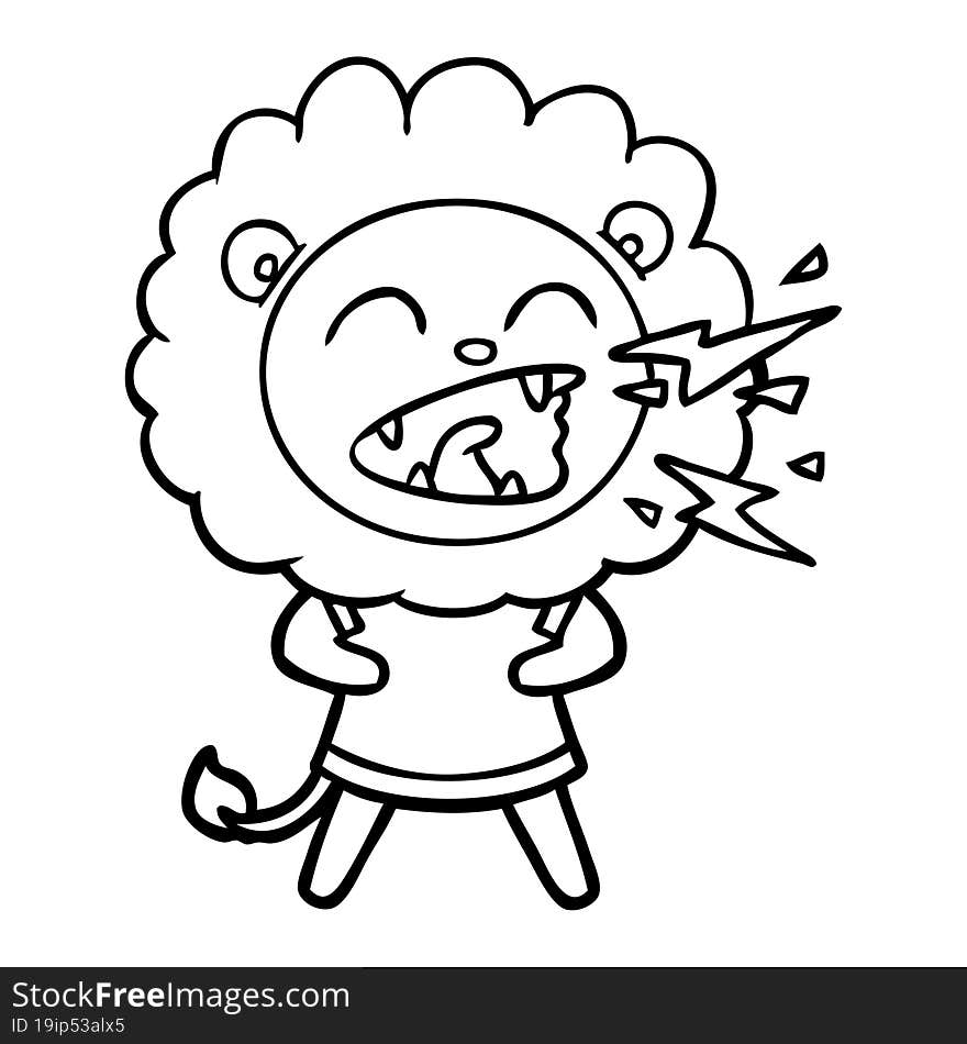 cartoon roaring lion in dress. cartoon roaring lion in dress