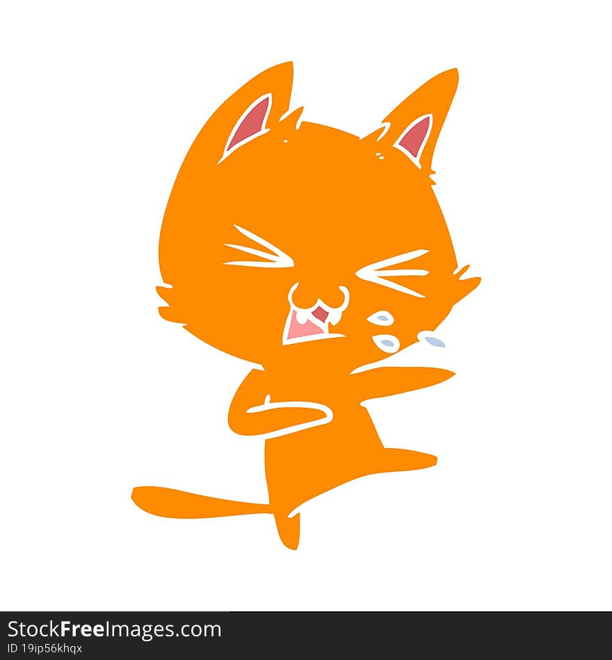 Flat Color Style Cartoon Cat Hissing